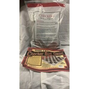 Jumbo 3 in 1 Checker Rug Game Reversible Tic Tac Toe USA Made 28 inch